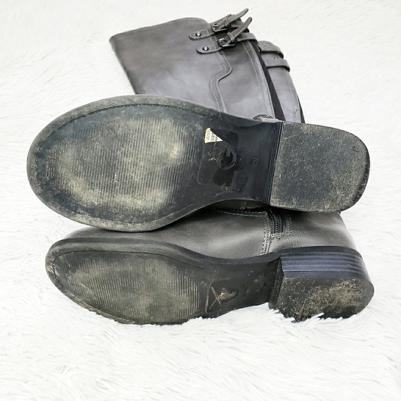 Guess Gray Riding Boots Buckle Logo Zips Size 6 Women Fall Comfy Style - Picture 5 of 6